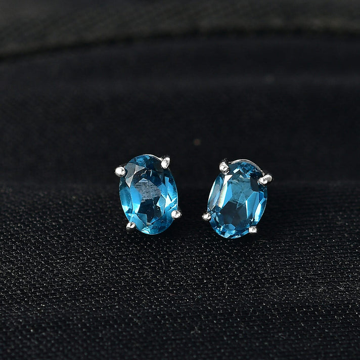 Marambaia London Blue Topaz Solitaire Stud Earring with Push Back in Platinum Overlay Sterling Silver 1.92 Ct. 8276625 2