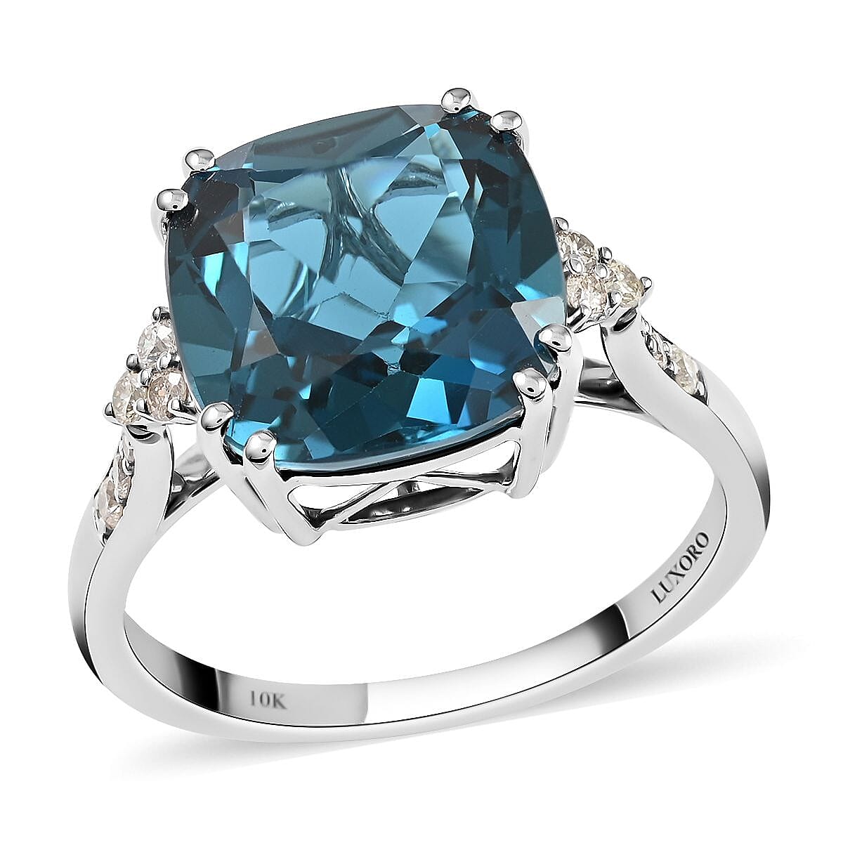 AGI Certified and Appraised 10K White Gold AAA London Blue Topaz and Diamond Ring 7.10 Ct. 7128964 6