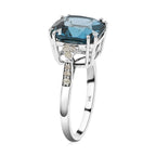 AGI Certified and Appraised 10K White Gold AAA London Blue Topaz and Diamond Ring 7.10 Ct.