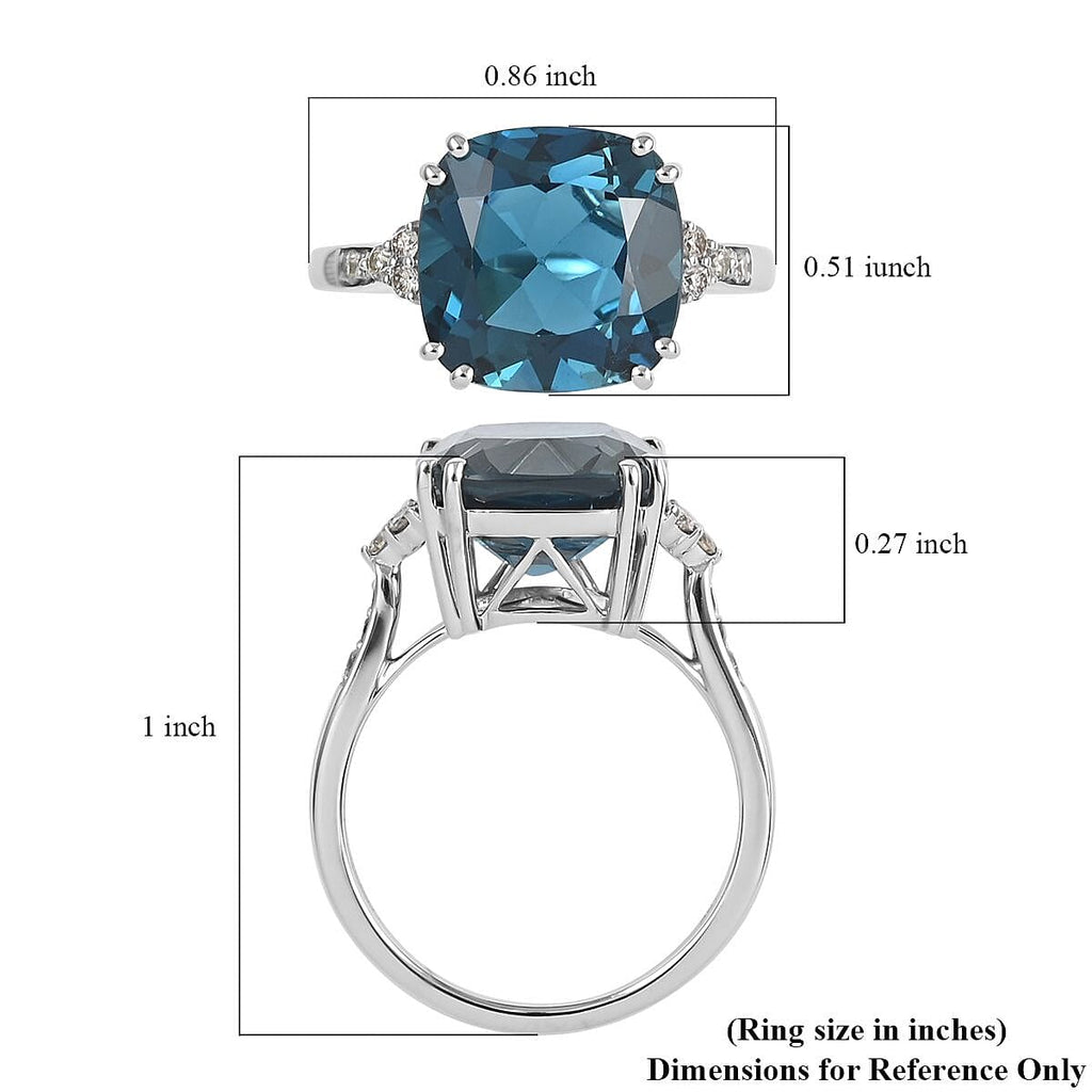 AGI Certified and Appraised 10K White Gold AAA London Blue Topaz and Diamond Ring 7.10 Ct.
