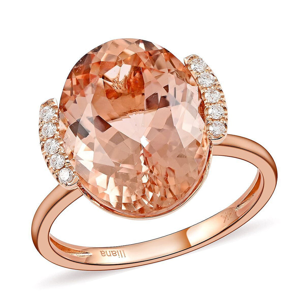Certified and Appraised ILIANA 18K Rose Gold AAA Marropino Morganite and Diamond I1 GH Solitaire Ring Gold 3.78 grams, 9 Ct
