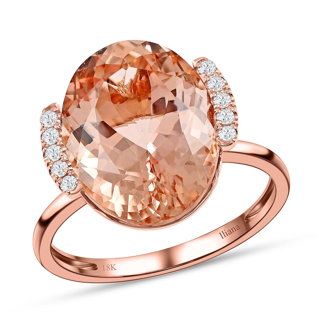 Certified and Appraised ILIANA 18K Rose Gold AAA Marropino Morganite and Diamond I1 GH Solitaire Ring Gold 3.78 grams, 9 Ct