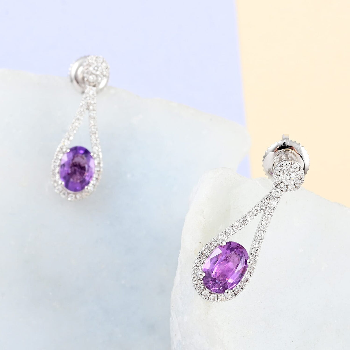 Certified &amp; Appraised ILIANA 2.10 Ct AAA Purple Sapphire, Diamond Earrings in 18K White Gold (SI-GH) 7072696 0