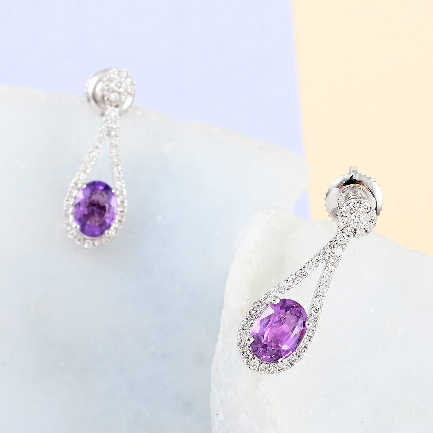 Certified &amp; Appraised ILIANA 2.10 Ct AAA Purple Sapphire, Diamond Earrings in 18K White Gold (SI-GH) 7072696 0
