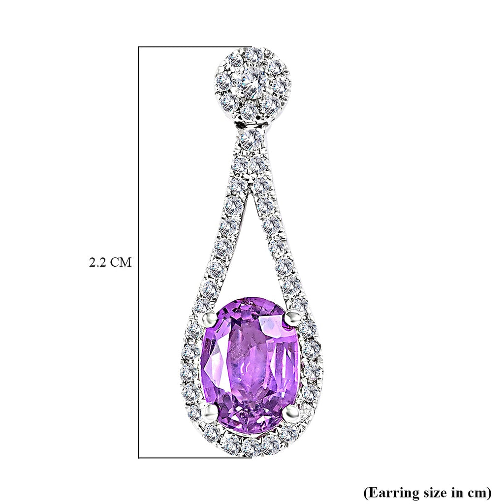 Certified and Appraised ILIANA 18K White Gold AAA Purple Sapphire and Diamond SI GH Earring 3.53 grams, 2.10 Ct