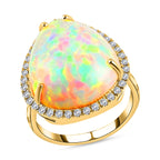 Certified and Appraised ILIANA 18K Yellow Gold AAA Ethiopian Opal and Diamond SI Solitaire Ring Gold 4.27 grams, 12 Ct.(Resizable 2-size UP-DN).