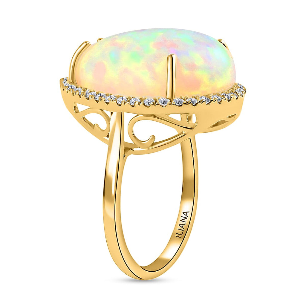 Certified and Appraised ILIANA 18K Yellow Gold AAA Ethiopian Opal and Diamond SI Solitaire Ring Gold 4.27 grams, 12 Ct.(Resizable 2-size UP-DN).