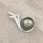 ILIANA - 18K White Gold AGI Certified AAA Tahiti Pearl & White Diamond (SI-GH) Pendant 5.00 Ct.
