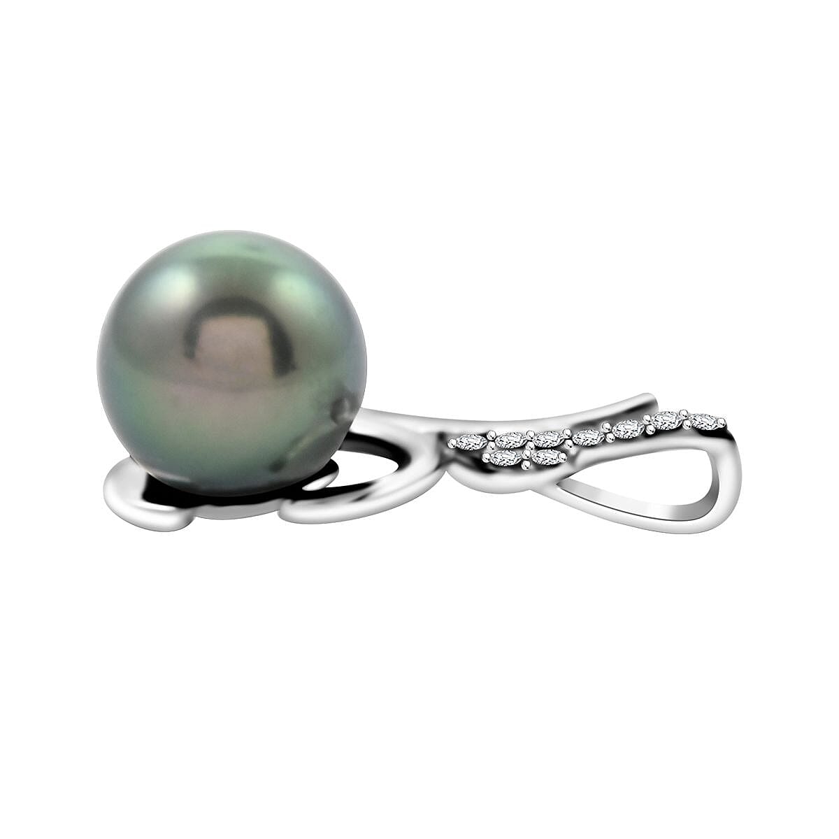 Certified &amp; Appraised ILIANA 5 Ct. AAA Tahitian Pearl (8.50-9.0 MM), Diamond Solitaire Pendant in 18K White Gold 7732971 3