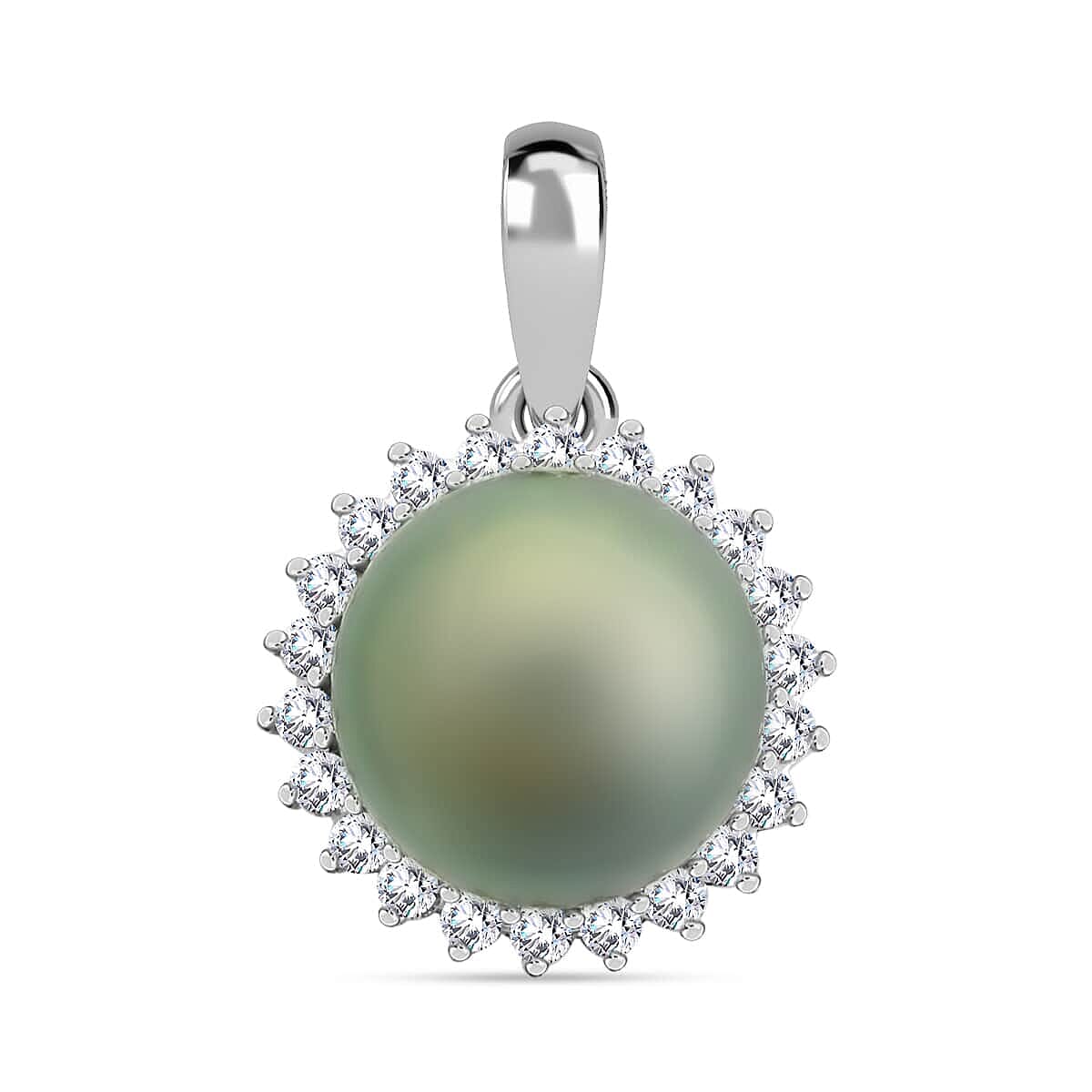 Certified &amp; Appraised ILIANA 6.44 Ct. AAA Tahitian Pearl (9.5-10MM), Diamond Floral Pendant in 18K White Gold 7732969 0