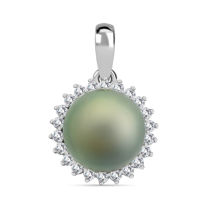 Certified &amp; Appraised ILIANA 6.44 Ct. AAA Tahitian Pearl (9.5-10MM), Diamond Floral Pendant in 18K White Gold 7732969 1