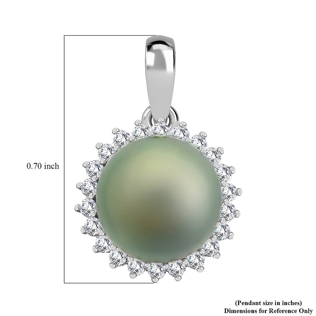 18K W Gold  AAA   Tahiti Pearl ,  White Diamond  SI Pendant 6.75 pc,  Gold Wt. 1.12 Gms  6.750  Ct.