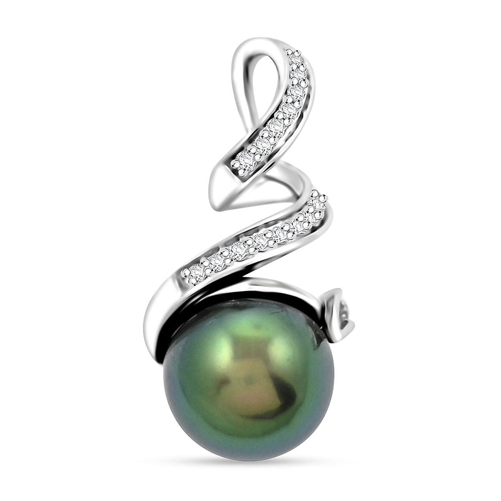 18K W Gold  AAA   Tahiti Pearl ,  White Diamond  SI Pendant 5.75 pc,  Gold Wt. 2.44 Gms  5.750  Ct.