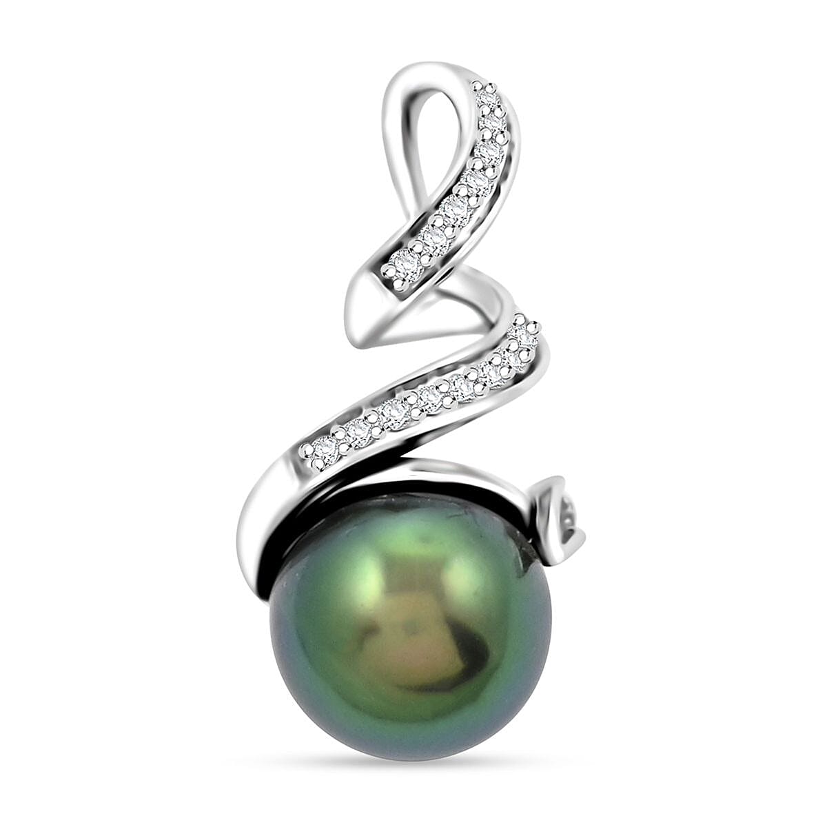 Certified &amp; Appraised ILIANA 5.75 Ct. AAA Tahitian Pearl (9.50-10 MM), Diamond Solitaire Pendant in 18K White Gold 7732973 0