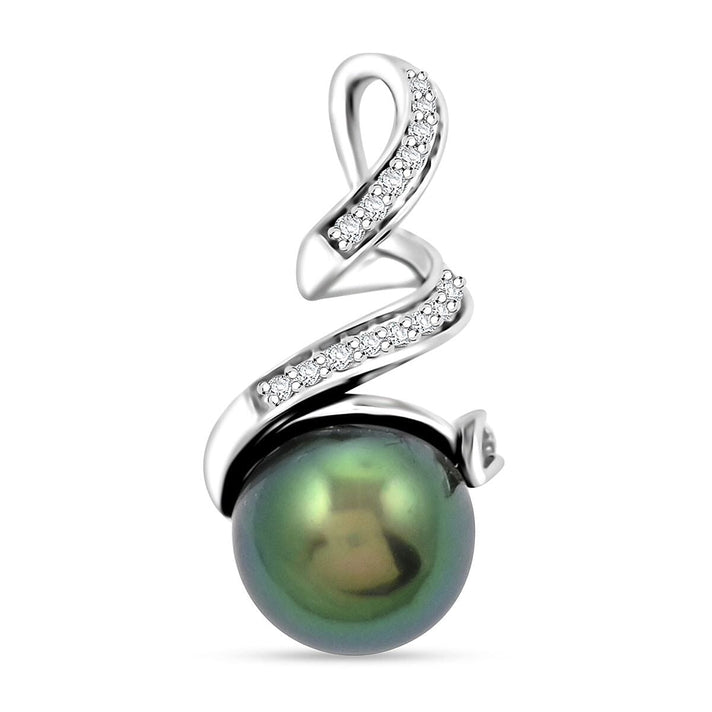 Certified &amp; Appraised ILIANA 5.75 Ct. AAA Tahitian Pearl (9.50-10 MM), Diamond Solitaire Pendant in 18K White Gold 7732973 1