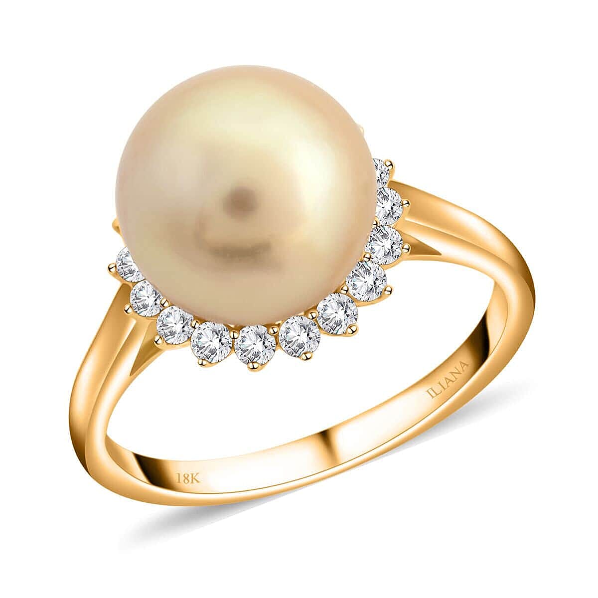 Appraised and Certified 7.5 Ct. Golden South Sea Pearl, Diamond Floral Ring in 18K Yellow Gold V32512723 0