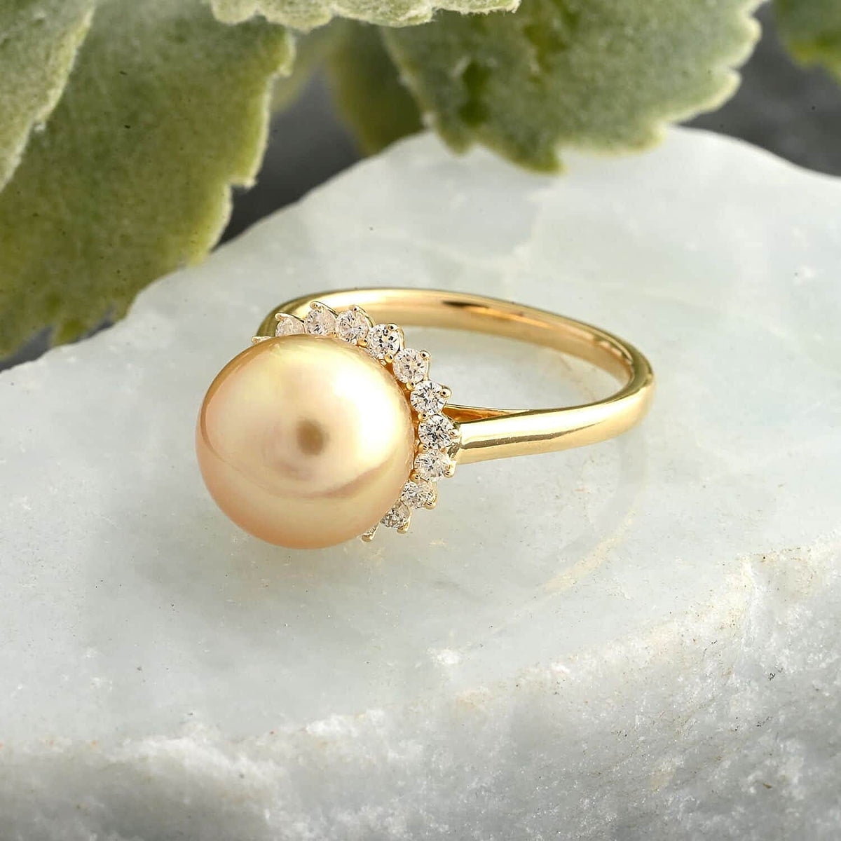 Appraised and Certified 7.5 Ct. Golden South Sea Pearl, Diamond Floral Ring in 18K Yellow Gold V32512723 1