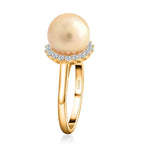 Certified & Appraised 18K Yellow Gold AAA South Sea Golden Pearl and ( SI-GH) Diamond Ring