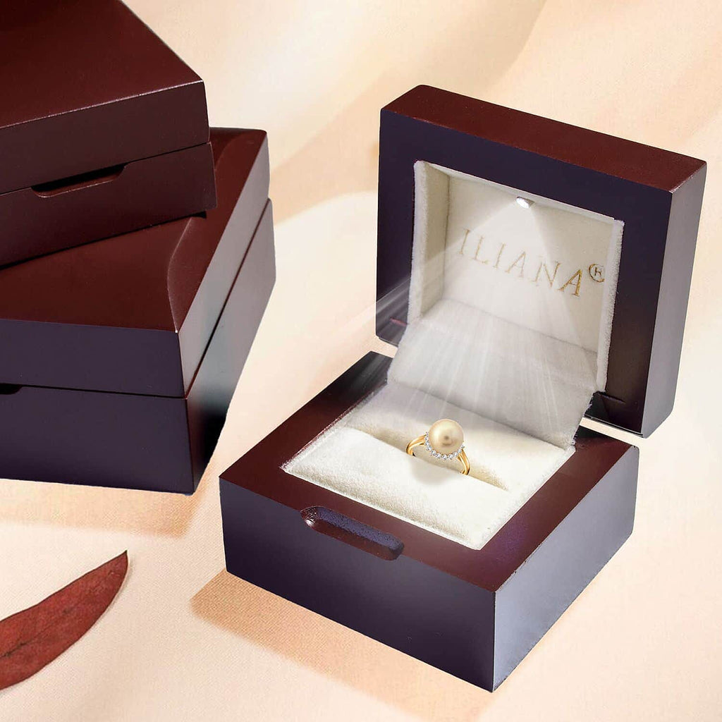 Certified & Appraised 18K Yellow Gold AAA South Sea Golden Pearl and ( SI-GH) Diamond Ring