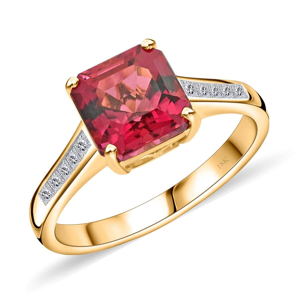Certified and Appraised Iliana AAA Ouro Fino Rubellite and G-H SI Diamond 1.50 ct Ring in 18K Yellow Gold 7738060 0