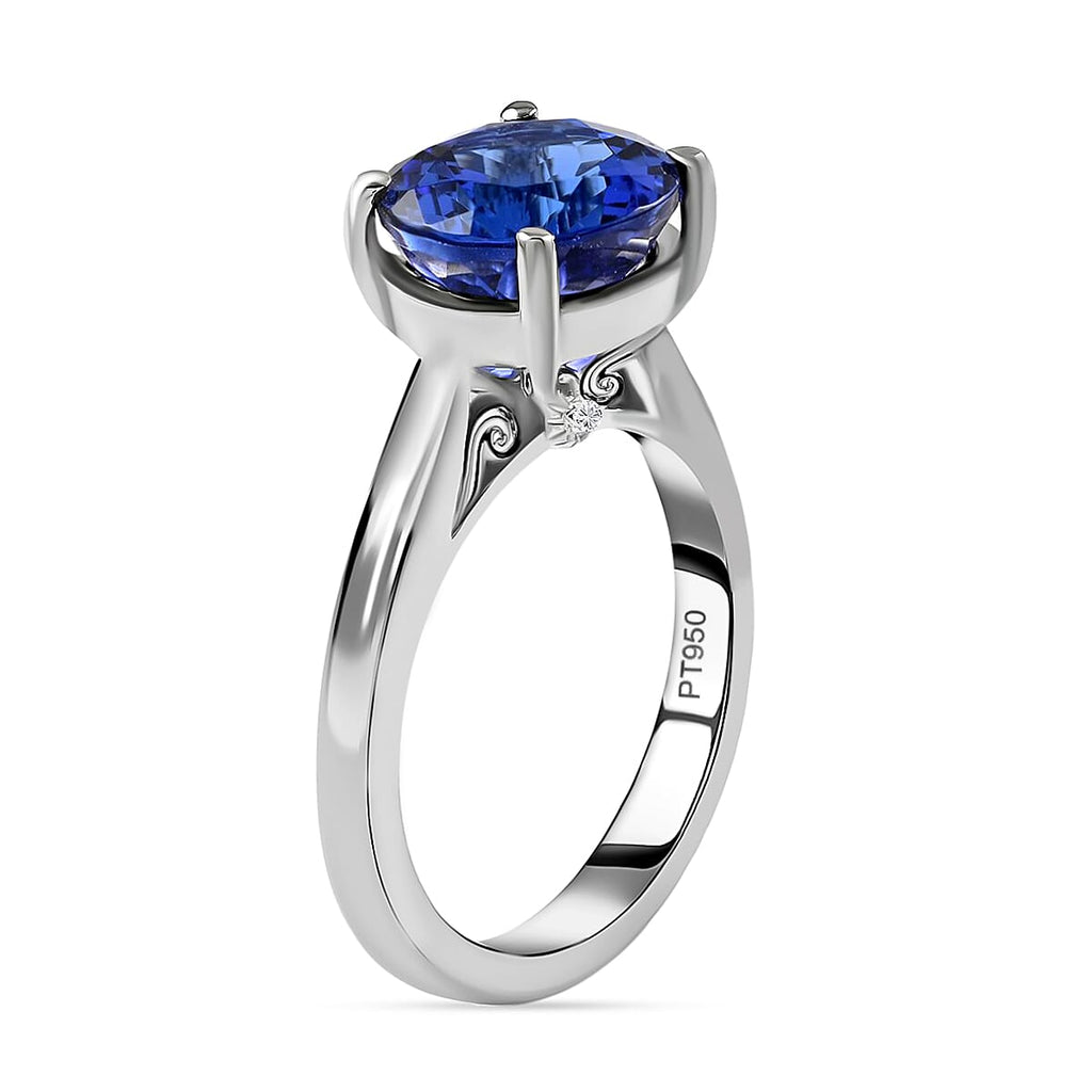 Certified and Appraised RHAPSODY 950 Platinum AAAA Tanzanite and Diamond (VS- E-F) Solitaire Ring Platinum 6.75 gms.