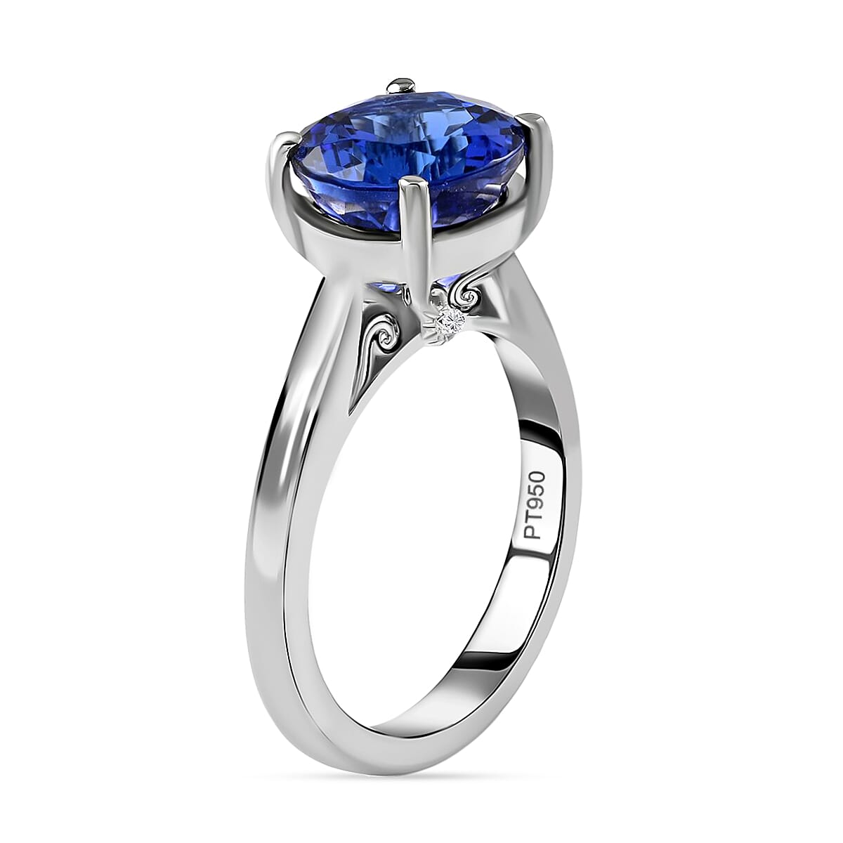 Certified and Appraised AAAA Tanzanite and White Diamond VS Solitaire Ring in  950 Platinum, Platinum Wt. 7.92 grams, 5 Ct 3886853 10