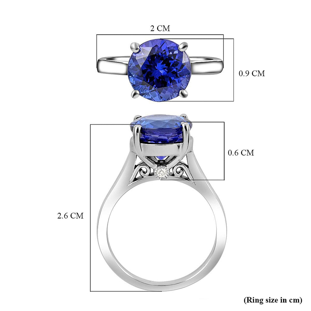 Certified and Appraised RHAPSODY 950 Platinum AAAA Tanzanite and Diamond (VS- E-F) Solitaire Ring Platinum 6.75 gms.