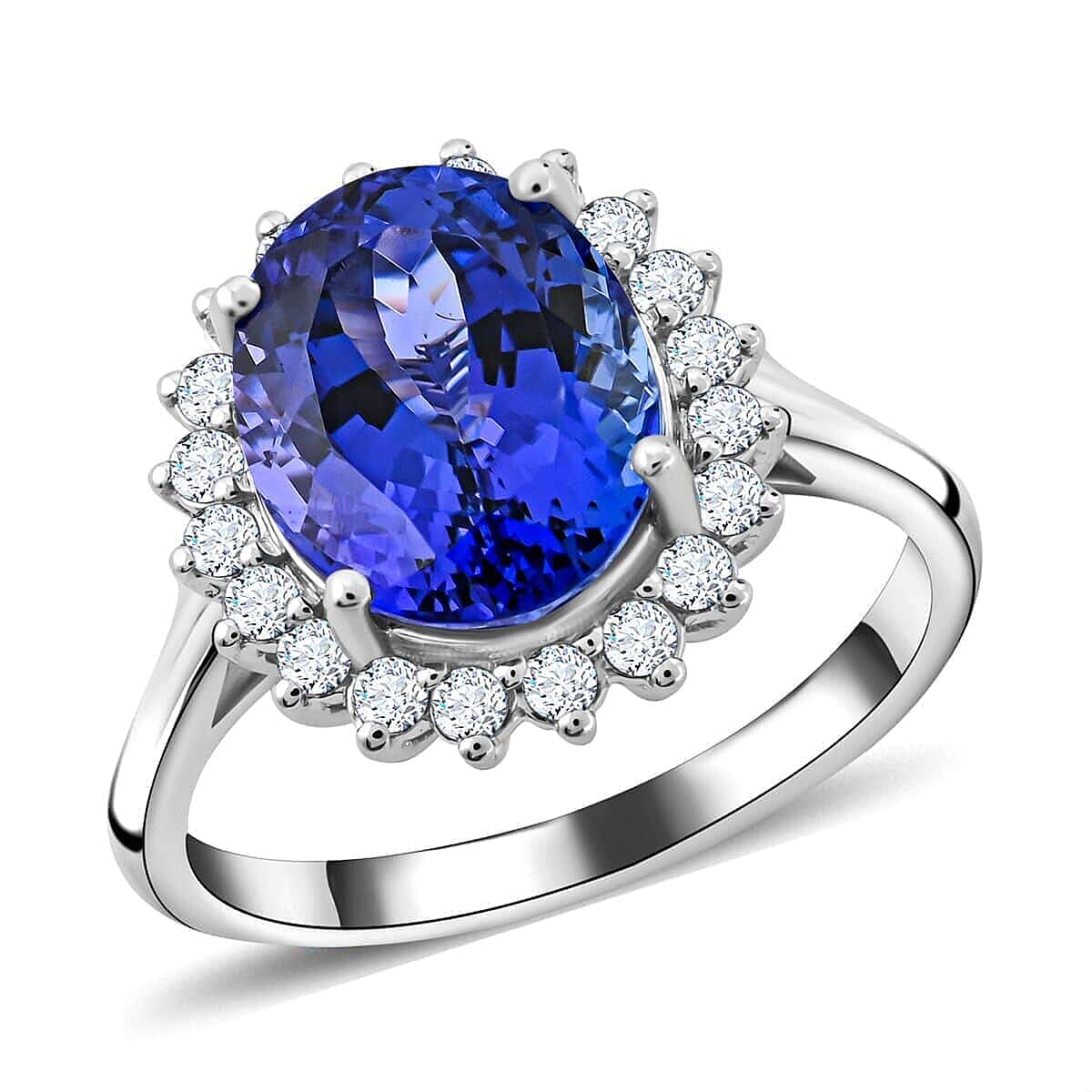 Certified and Appraised Rhapsody 950 Platinum AAAA Tanzanite and E-F VS Diamond Halo Ring 6.30 Grams 4.50 ct 7675164 0