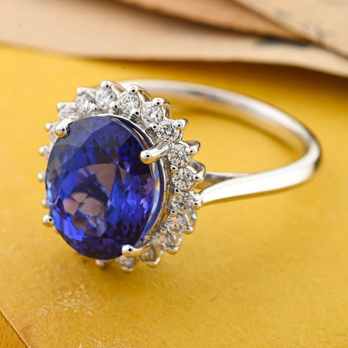 Certified and Appraised Rhapsody 950 Platinum AAAA Tanzanite and E-F VS Diamond Halo Ring 6.30 Grams 4.50 ct 7675164 1