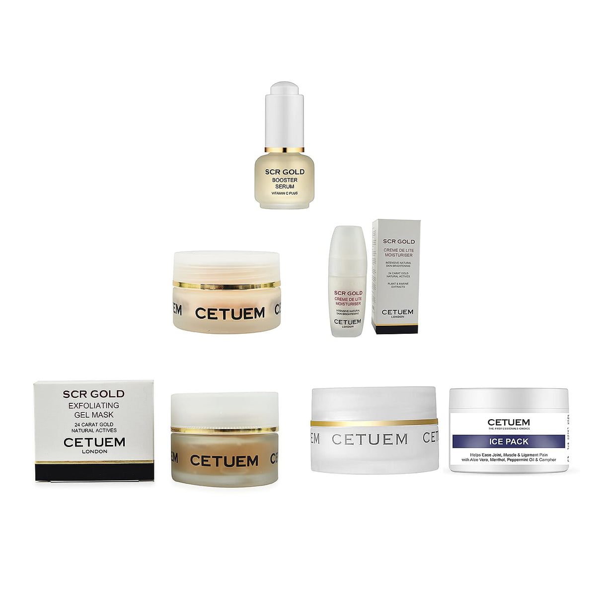 Cetuem 6 Piece Bundle (Ice Pack 100ml, Lip Allure 15ml, Eye Cream 15ml, Creme de Lite 50ml, Booster Serum 15ml, Exfoliating Gel Mask 50ml) 8190050 0