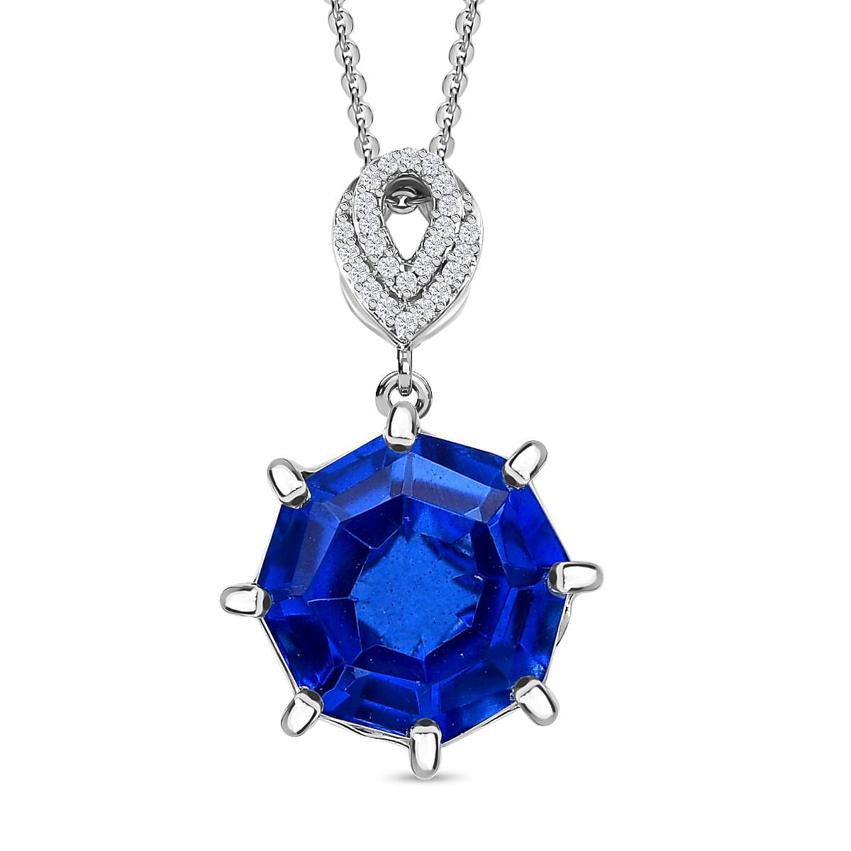 Ceylon Color Quartz &amp; Natural Zircon Pendant with Chain (Size 20) in Platinum Overlay Sterling Silver 10.72 Ct, Silver Wt. 5.83 Gms 4252852 0