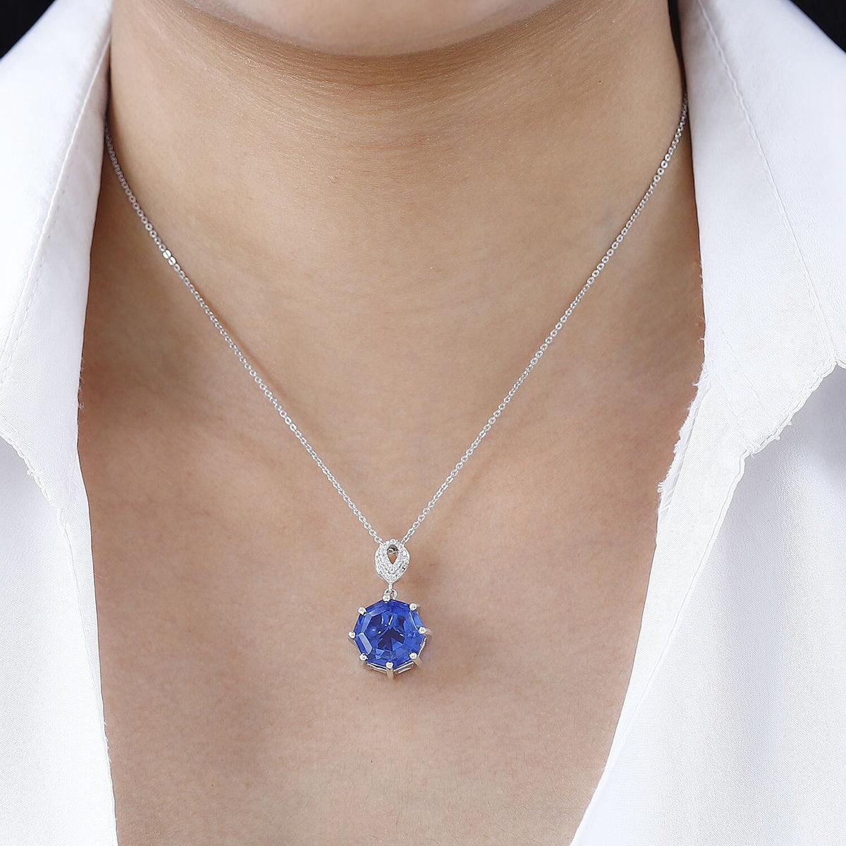 Ceylon Color Quartz &amp; Natural Zircon Pendant with Chain (Size 20) in Platinum Overlay Sterling Silver 10.72 Ct, Silver Wt. 5.83 Gms 4252852 1