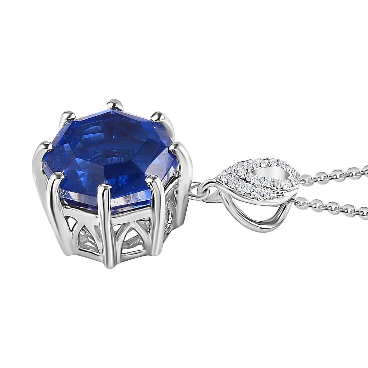 Ceylon Color Quartz &amp; Natural Zircon Pendant with Chain (Size 20) in Platinum Overlay Sterling Silver 10.72 Ct, Silver Wt. 5.83 Gms 4252852 3