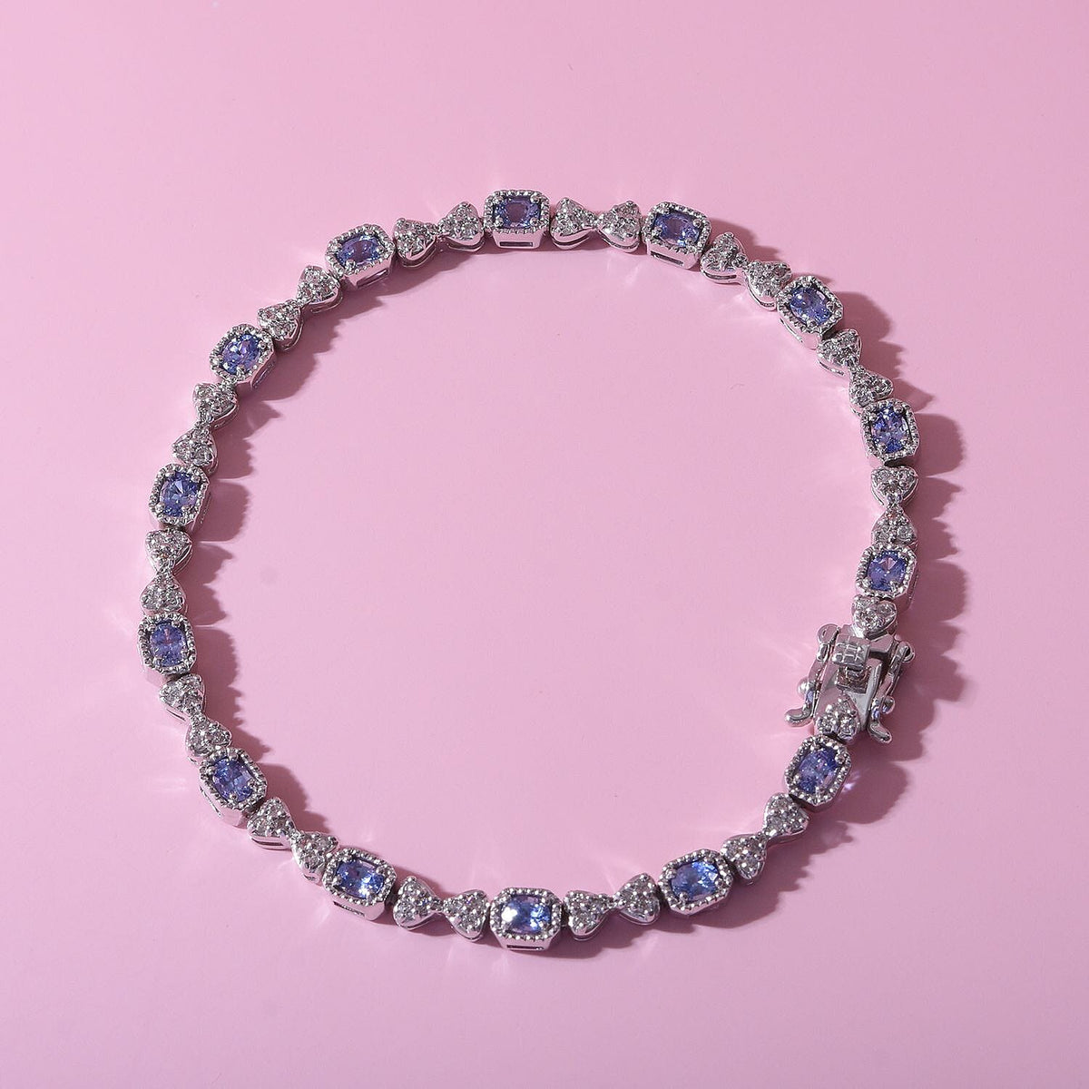 Ceylon Sapphire , White Zircon Bracelet (Size - 7.5) in Rhodium Overlay Sterling Silver 3.12 Ct, Silver Wt. 9.80 Gms. 7170835 1