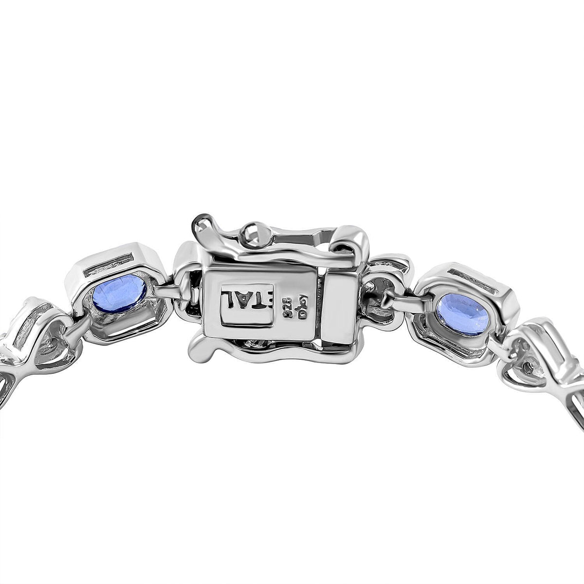 Ceylon Sapphire , White Zircon Bracelet (Size - 7.5) in Rhodium Overlay Sterling Silver 3.12 Ct, Silver Wt. 9.80 Gms. 7170835 4
