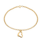 9K Yellow Gold Bracelet With Heart Charm (Size 7.25) With Spring Ring Clasp