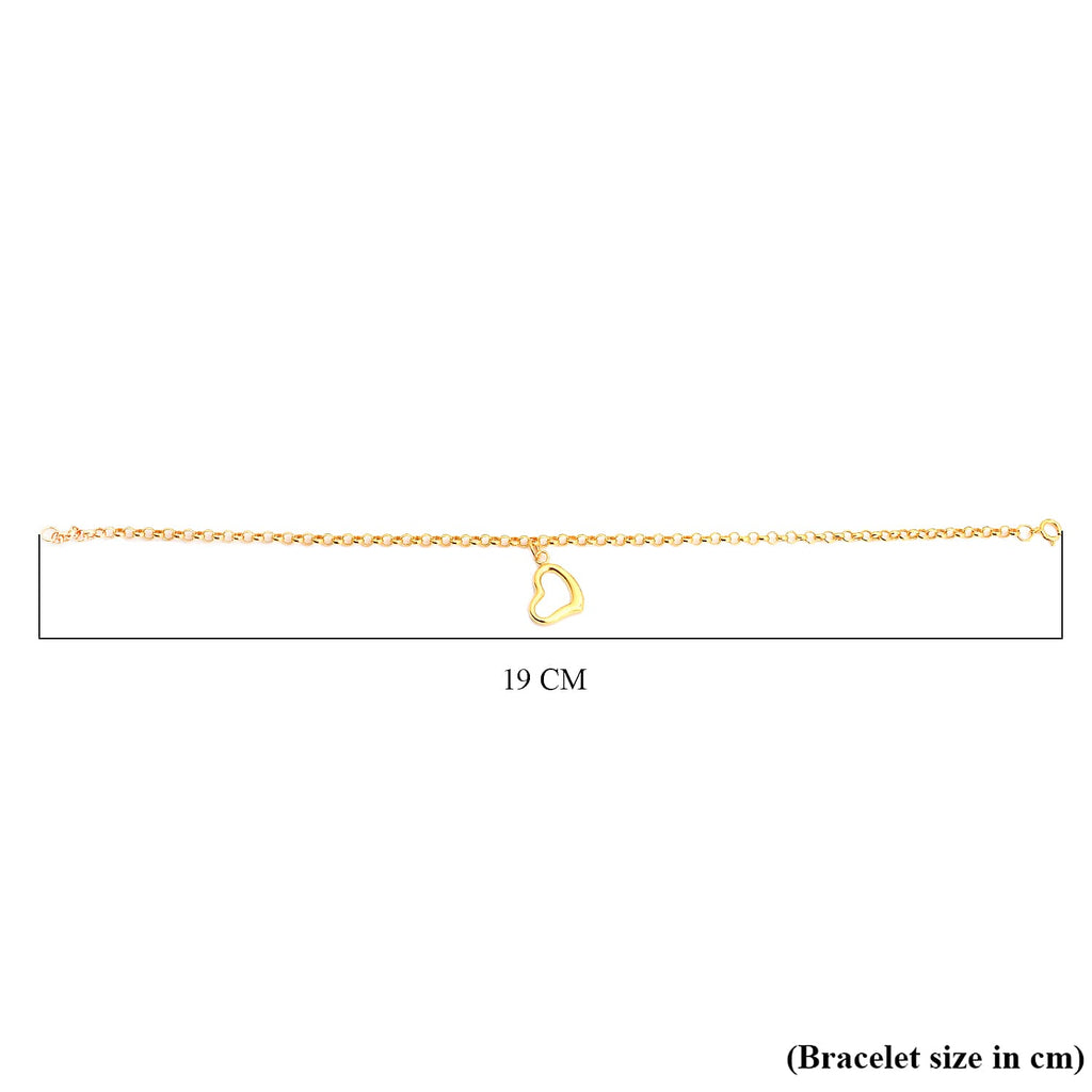 9K Yellow Gold Bracelet With Heart Charm (Size 7.25) With Spring Ring Clasp