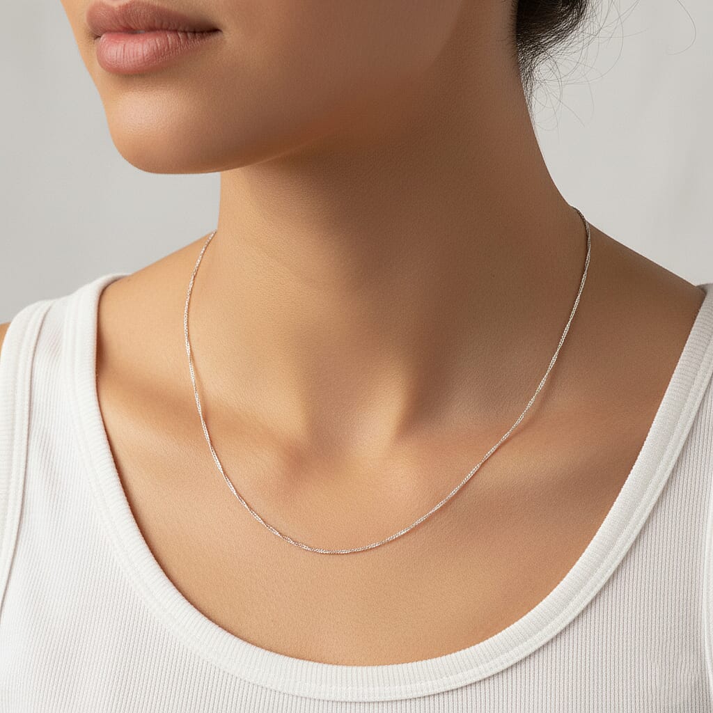 NewYork Close Out - Rhapsody 950 White Platinum Wave Solid Necklace (Size 20) Platinum Wt. 5.50 Gms.