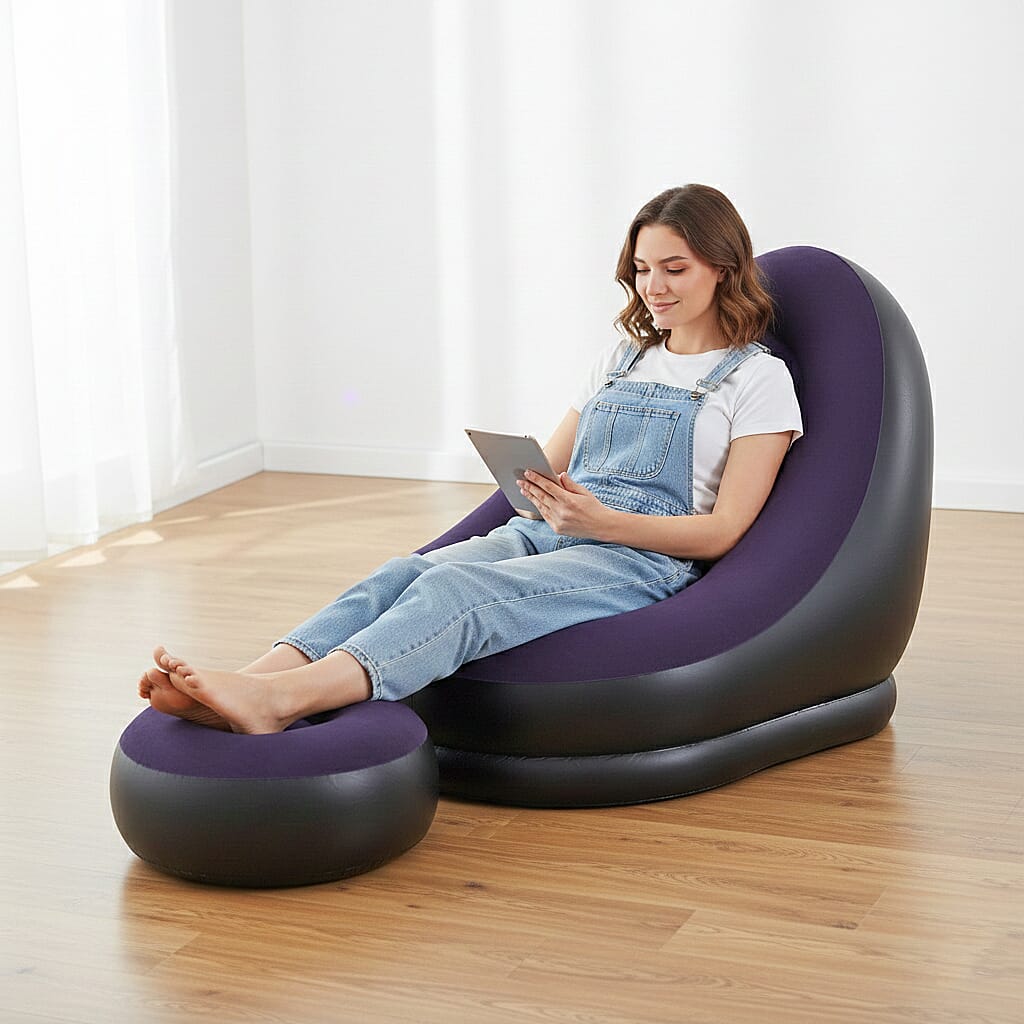 Inflatable Chair with Ottoman Footrest - Navy 8363352 2