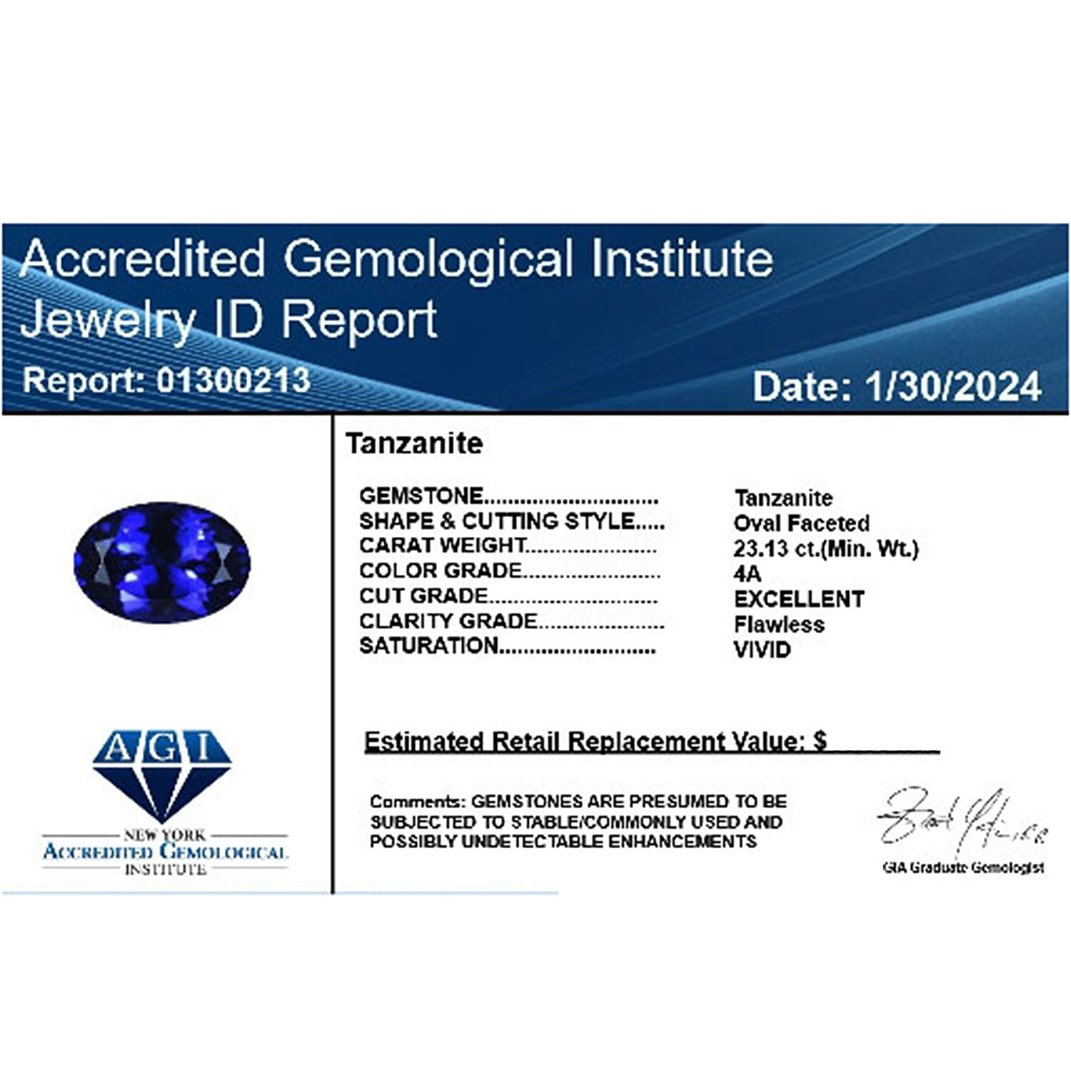 Appraised and Certified 23.13 Ct. Tanzanite Loose Gemstone 7725572 9