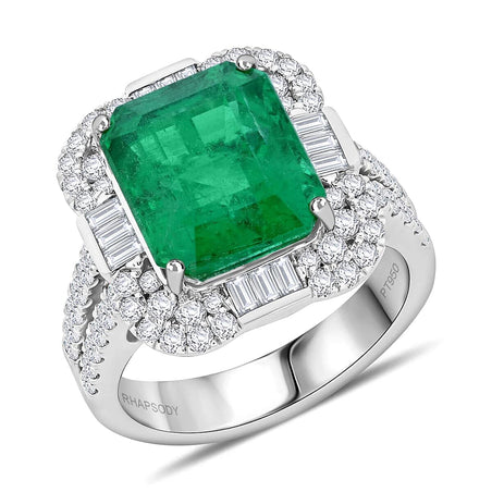 Chairman Vault Collection Certified &amp; Appraised RHAPSODY AAAA Ethiopian Emerald, Diamond Halo Ring in 950 Platinum 7.99 Ct. (E-F VS) 7769586 1