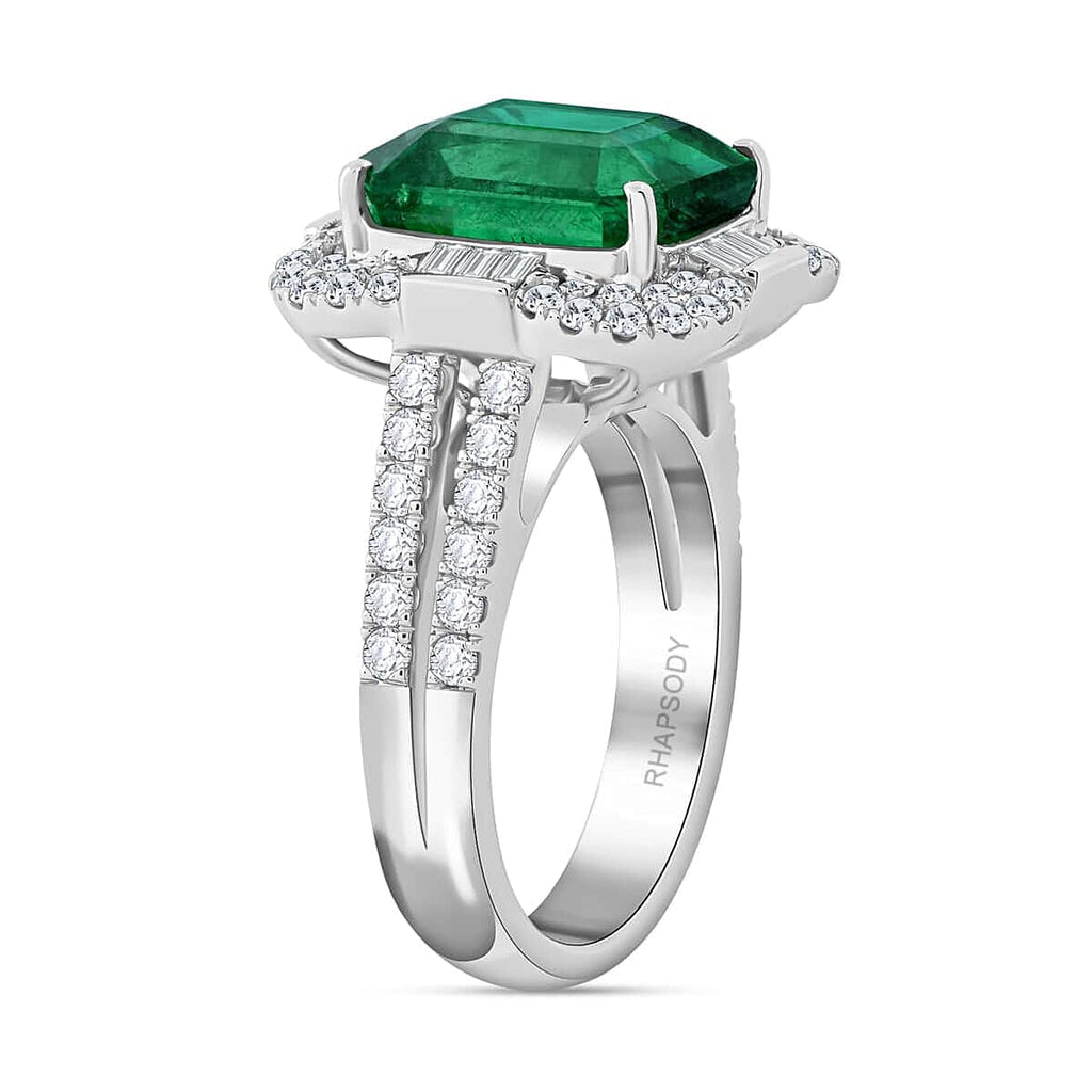 RHAPSODY-950 Platinum AGI Certified AAAA Ethiopian & VS-E-F Natural Diamond Emerald Cut Halo Ring 7.99 Ct, Platinum Wt.11.92 Gms