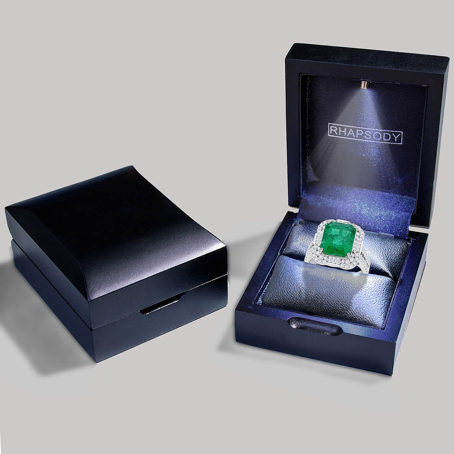 Chairman Vault Collection Certified &amp; Appraised RHAPSODY AAAA Ethiopian Emerald, Diamond Halo Ring in 950 Platinum 7.99 Ct. (E-F VS) 7769586 8