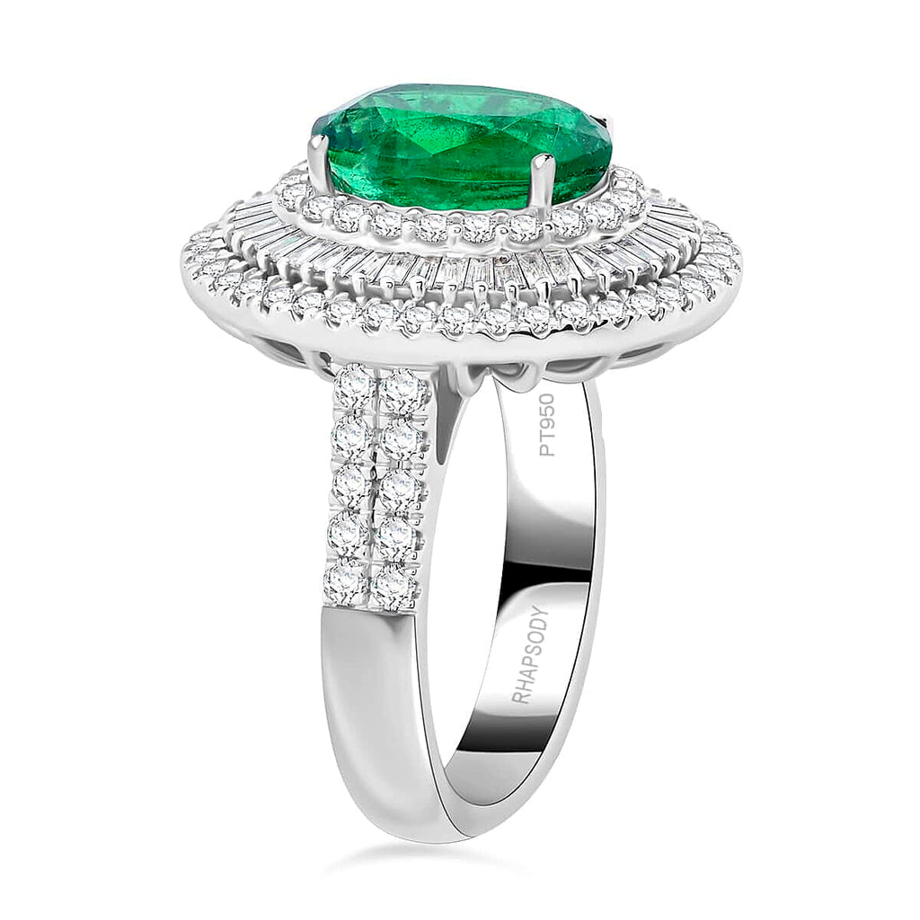 Certified and Appraised RHAPSODY 950 Platinum AAAA Kagem Zambian Emerald, Diamond Ring 5.40 Ct