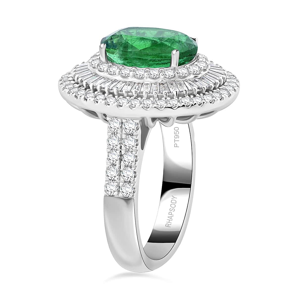 Chairman Vault Collection - Certified and Appraised RHAPSODY 950 Platinum AAAA Kagem Zambian Emerald and E-F VS Diamond Triple Halo Ring 5.40 Ct 7779285 3