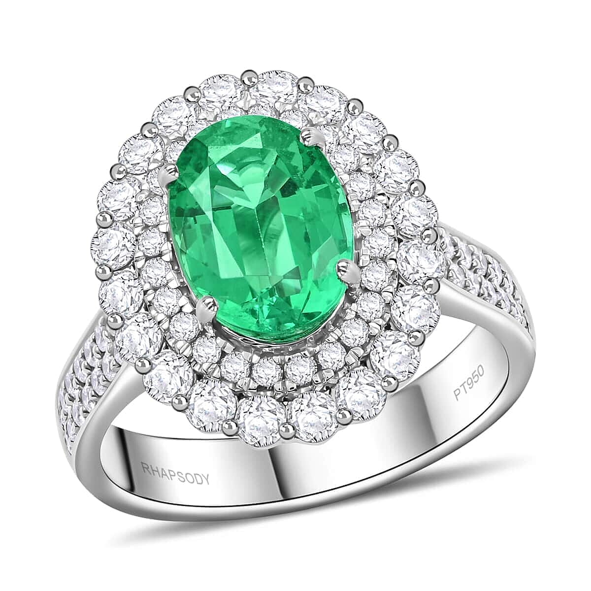Chairman's Vault 950 Platinum AAAA Ethiopian Emerald White Diamond VS Ring 3.75 ct, Platinum Wt. 10.35 Gms 3.750 Ct. 7769612 0