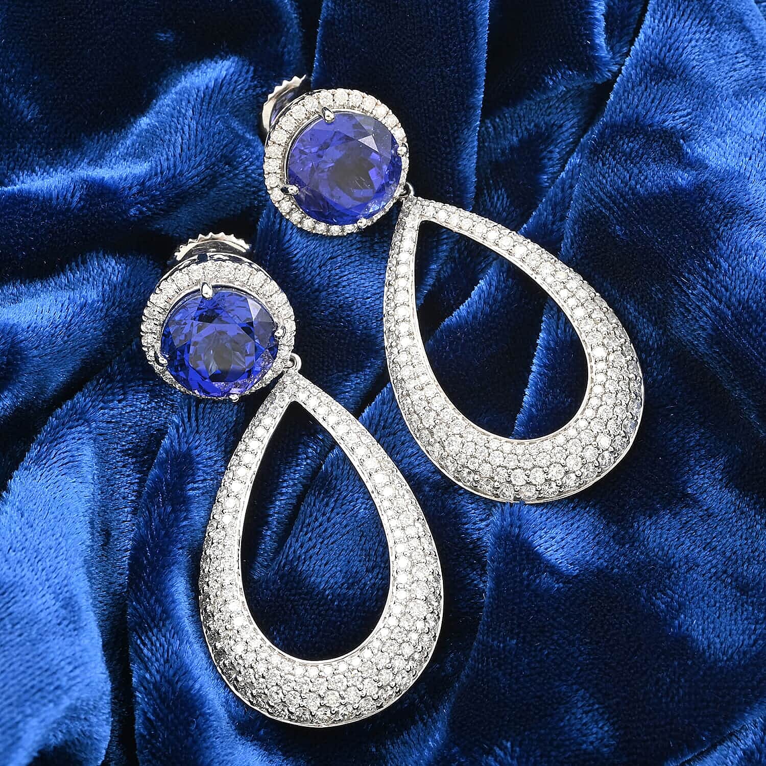 Chairman's Vault Collection Certified &amp; Appraised RHAPSODY AAAA Tanzanite, Natural Diamond Halo Earrings in 950 Platinum 18.65 Ct. 7769160 1