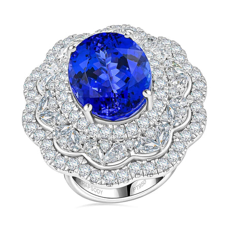 Chairman's Vault Collection Certified &amp; Appraised RHAPSODY AAAA Tanzanite, Natural Diamond Floral Ring in 950 Platinum 20.10 Ct. 7769316 1