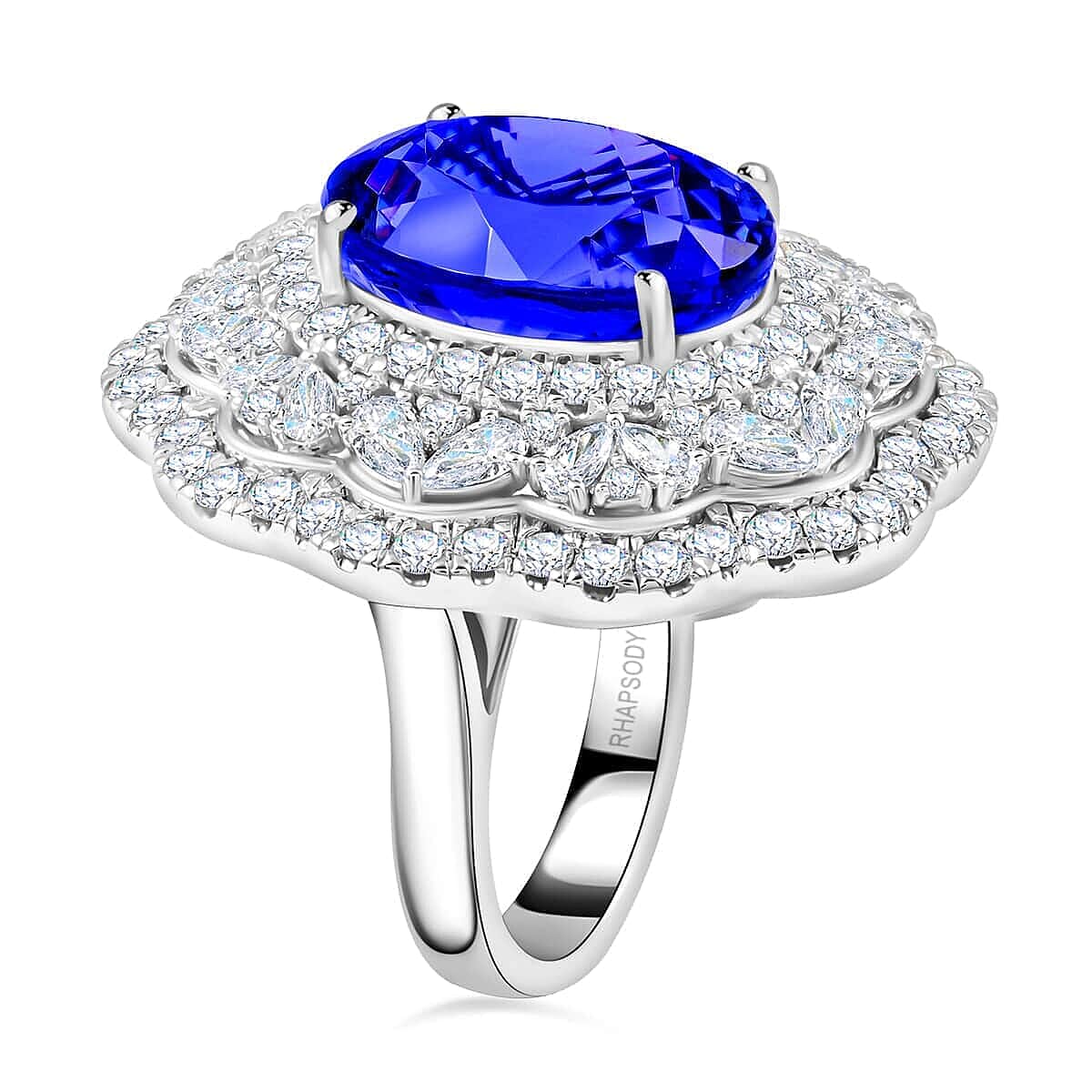 Certified and Appraised RHAPSODY AAAA 20.1 Ct Tanzanite, Diamond E-F VS Halo Ring in 950 Platinum 7769316 2