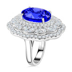 Certified and Appraised RHAPSODY 950 Platinum AAAA Tanzanite, Diamond E-F VS Halo Ring, 20.10 Ct
